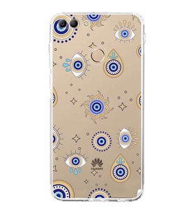 PrintiFy Huawei Y9 2018 ile Uyumlu Nazar Boncuğu 5  Kamera Korumalı Şeffaf Silikon Kılıf