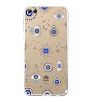 PrintiFy Huawei Y9 2018 ile Uyumlu Nazar Boncuğu 5  Kamera Korumalı Şeffaf Silikon Kılıf