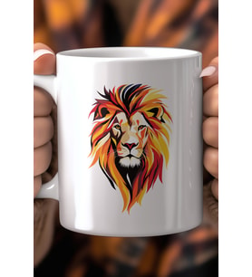 Aslan Desenli 330ml Baskılı Beyaz Seramik Kupa Bardak