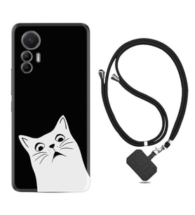 Xiaomi 12 Lite Kılıf Resimli Boyun Askılı İpli Desenli Silikon Series Şaşkın Kedi 1900