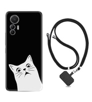 Xiaomi 12 Lite Kılıf Resimli Boyun Askılı İpli Desenli Silikon Series Şaşkın Kedi 1900