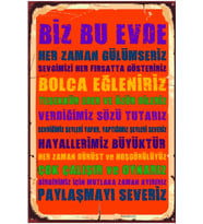 Ev Kuralları Dekoratif Retro Mdf Tablo ( Çerçeve Görünümlü )
