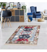 Geometrik Desenli Dijital Baskı Yıkanabilir Kaymaz Taban Modern Kilim Desen Salon Halı (Mavi)