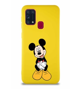 Samsung Galaxy M31 Soft Premier Kapak Mickey Mouse-A Tasarımlı Silikon Kılıf - Sarı (Şeffaf)