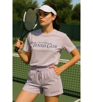 Kadın Sporty Kısa Kollu Bisiklet Yaka Oversize T-shirt ve Şortlu Alt Üst Takım Tenis İkili Takım