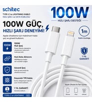 ScHitec 6A 100W Type-C to Lightning Hızlı Data ve Şarj Kablosu 1 Metre Beyaz SX11