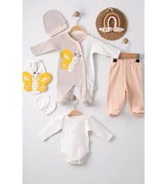 Mulvxbby Bby02 Kelebek Nakışlı Tulumlu % 100 Pamuk Erkek Bebek 5'Li Set (Mulvix)