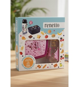 Renetto T-850 Okul Beslenme Seti Pembe Bebek Figürlü (Beyaz)