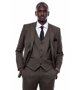 Çizgili Slim Fit Kahverengi Erkek Takım Elbise - Wessi