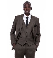 Çizgili Slim Fit Kahverengi Erkek Takım Elbise - Wessi