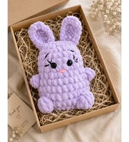 El Yapımı Amigurumi Mini Tavşan – Kadife İp Örgü Oyuncak, Uyku Arkadaşı (Mor & Sarı Renk Seçenekli)