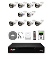FURY 10 Kameralı 5MP Lens 1080P 6 Warm LED Renkli Gece Görüşlü Güvenlik Kamera Sistemi 250GB 1606