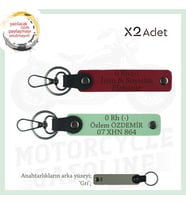 Motorcu Yolculara, İsim Plaka ve 0 Rh (-) Yazılı Güvenli Sürüş 2'li Anahtarlık Set, Kırmızı-Yeşil-Gr (Çok Renkli)