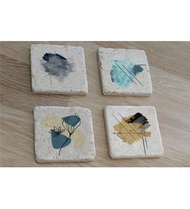 Soyut Tasarımlar Doğal Taş Bardak Altlığı 4'lü set - Natural Stone Coasters