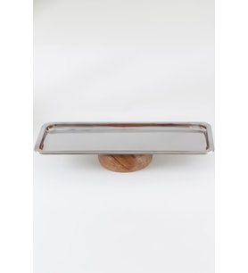 Ahşap Ayaklı Metal Servis Tabağı - 33 Cm
