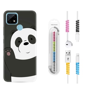 Realme C11 C21 C21Y C25Y C11 2021 Kılıf Kablo Koruma Spiral Silikon Hello Panda 1709