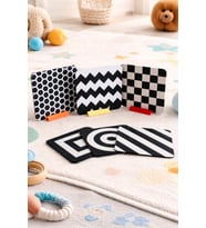 Bebekler İçin Siyah Beyaz Kontrast Tummy Time Kartları 12x12 CM Standlı Görsel Gelişim Kart Seti