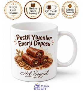 Pestil Yiyenlere Özel Gümüşhane Pestili Cevizli Pestil Temalı Kupa Bardak Hediye