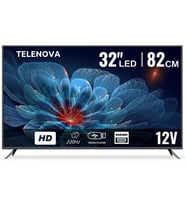 Telenova 32” İnç 82 Ekran LED TV HD Uydu Alıcılı, 12V Destekli, Taşınabilir, Karavan, Ev, Ofis İçin (Siyah)