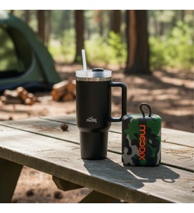 Any Morning Vaha 1200 ml Çelik Termos, Siyah & Moodix Kamuflaj Bluetooth Hoparlör Seti