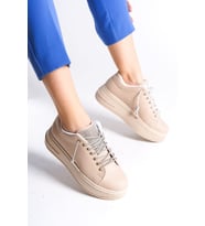 DELLA Bağcıklı Ortopedik Taban Taşlı Kadın Sneaker Spor Ayakkabı CTT - Ten