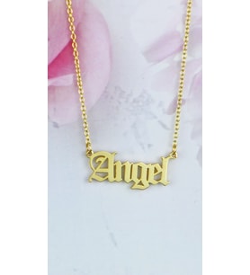 Kişiye Özel 925 Ayar Gümüş Old English Font Angel Kolye (Gold)
