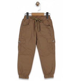 Erkek Çocuk Kanvas Kargo Cepli Paça Lastikli  Pantolon BGL-ST05216 (Camel)