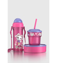 Renga Kai Beautiful Day Tavşan Desenli PP 3'lü Çocuk Seti Suluk, Pipetli Bardak ve Saklama Kabı 712008 Pembe