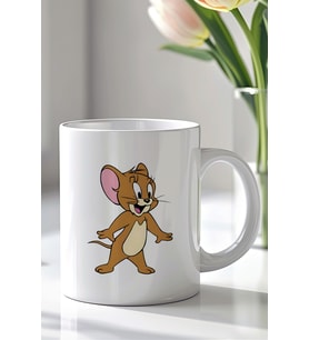 Tom and Jerry Tasarımlı 330ml Baskılı Beyaz Seramik Kupa Bardak