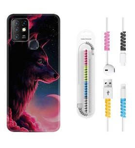 INFINIX Hot 8 9 10 11S Hot 10 Play 10T Kılıf Kablo Koruma Spiral Silikon Wolf and Moon 1380
