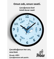 İsme Özel Sevimli Balina Çocuk Odası Duvar Saati Orta Boy 30 cm Siyah Camlı Sessiz