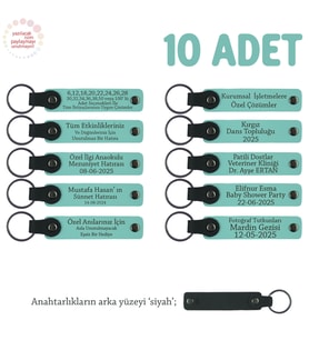 Turnuvalar İçin Üzerine İsim Ve Özel Mesaj Yazılabilen, 10'lu Anahtarlık Set, Turkuaz & Siyah