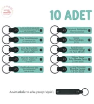 Turnuvalar İçin Üzerine İsim Ve Özel Mesaj Yazılabilen, 10'lu Anahtarlık Set, Turkuaz & Siyah