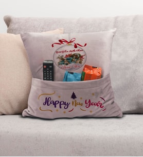 BK Gift Kişiye Özel Yılbaşı Tasarımlı Organizer Kumanda ve Atıştırmalık Cepli Pembe Kırlent Yastık, Yılbaşı Hediyesi- 2, Yeni Yıl Hediyeleri