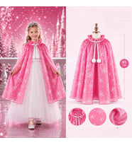 Kar Tanesi Desenli Pembe Elsa Pelerini - Astarlı Frozen Pelerini 85 cm