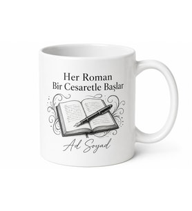 Roman Yazıyorum Yazılı Baskılı Kupa Bardak Yazar Hediye Edebiyat Sevgiliye
