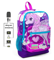 Coral High Mor Unicorn Baskılı İlkokul ve Günlük Sırt Çantası - Kız Çocuk - USB ve AUX Soketli