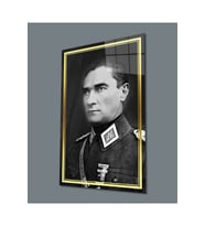 Miyrem Glasses Collection -A1^#  Gold Şerit Siyah Beyaz Atatürk Üniformalı Cam Tablo (Çok Renkli)