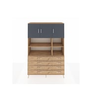 Hyperion Dolap 8 Raflı 8 Çekmeceli 3 Kapaklı 132x44x195 Çam-Antrasit/Çam