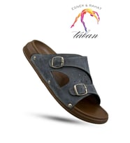Sermoda Erkek Terlik - Çift Toka Ayarlanabilir Esnek Taban Deri Erkek Terlik T Lacivert