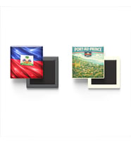 Buzdolap Magnetleri - Haiti Bayrağı ve Port-au-Prince Retro Tema - 2'li Set Magneti