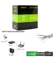 GABBLE Cat6 UTP 305 Metre İç Ortam Ethernet Ağ Kablosu 23 AWG Yüksek Hız (Gri)