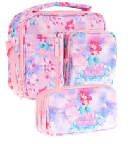 Kaukko Kids Kız Çocuk Pembe Mavi Denizkızı Desenli Üç Bölmeli Thermo Beslenme Çantası ve Kalemlik Seti (L7217+L8217)
