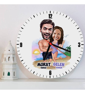 Sevgiliye Hediye Kişiye Özel Tatildeyiz Karikatürlü Duvar Saati