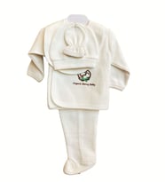 Organik Hastane Çıkışı 5'li Set Organic Bonny Baby Organik Unisex Bebek Bady Tulum Şapka Önlük Zıbın Seti Hediyelik