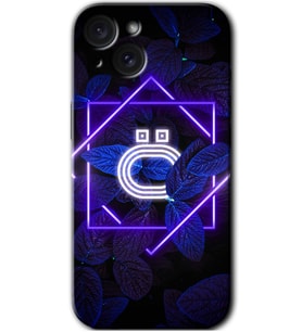 İphone 15 Kılıf HD Desen Baskılı Kılıf - Dark Neon Yaprak Ö Harfi