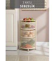3 Katlı Sebzelik Açılır Metal Patates Soğan Sepeti Paslanmaz Meyvelik Organizer Sepet Krem