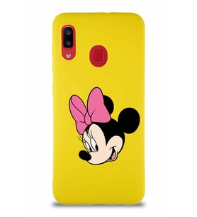 Samsung Galaxy A20 Soft Premier Kapak Minnie Mouse-B Tasarımlı Silikon Kılıf - Sarı (Şeffaf)