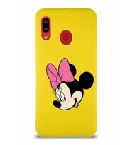 Samsung Galaxy A20 Soft Premier Kapak Minnie Mouse-B Tasarımlı Silikon Kılıf - Sarı (Şeffaf)
