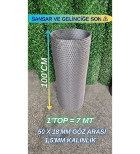 Genişletilmiş Saç Sık Göz Aralıklı Kümes Teli (- 100 Cm Yükseklik 7 Mt Uzunluk -) (Açık Gri)